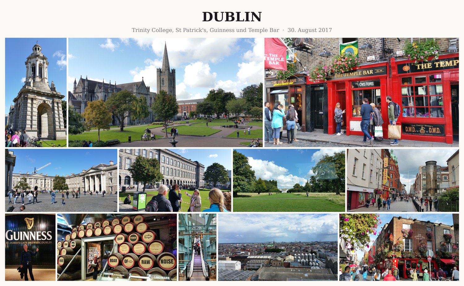 Fotocollage Dublin: Trinity College, St Patricks, Guinness und Temple Bar